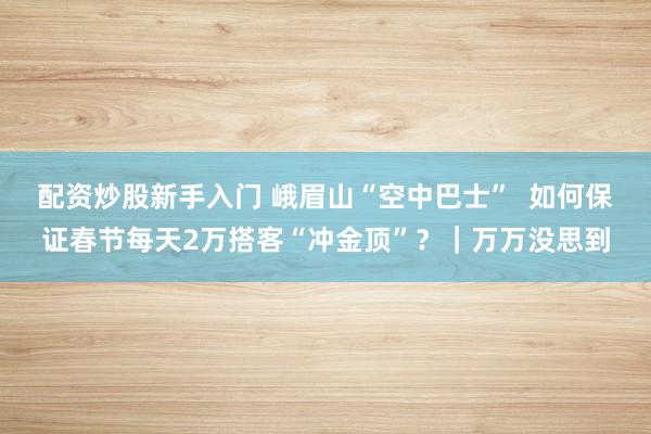 配资炒股新手入门 峨眉山“空中巴士”  如何保证春节每天2万搭客“冲金顶”？｜万万没思到