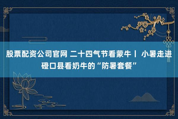 股票配资公司官网 二十四气节看蒙牛丨 小暑走进磴口县看奶牛的“防暑套餐”