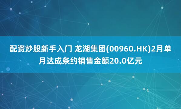 配资炒股新手入门 龙湖集团(00960.HK)2月单月达成条约销售金额20.0亿元