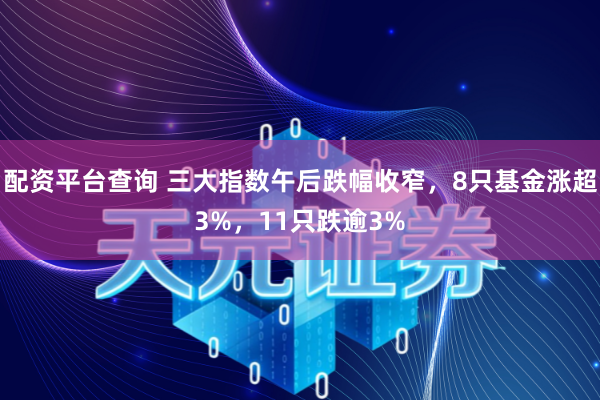 配资平台查询 三大指数午后跌幅收窄，8只基金涨超3%，11只跌逾3%