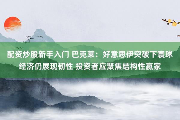 配资炒股新手入门 巴克莱：好意思伊突破下寰球经济仍展现韧性 投资者应聚焦结构性赢家